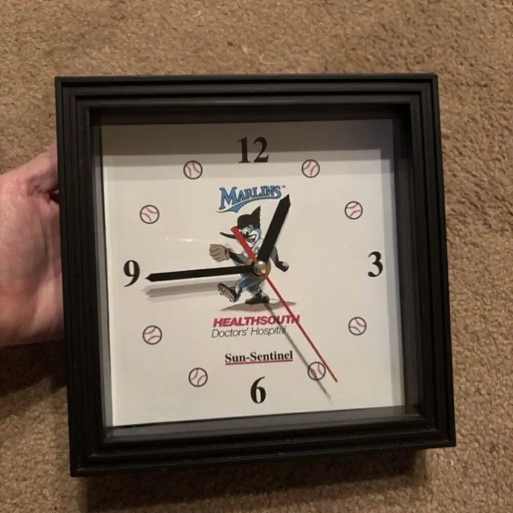Florida Marlins 7” x 7” Black Framed Clock *Works*
